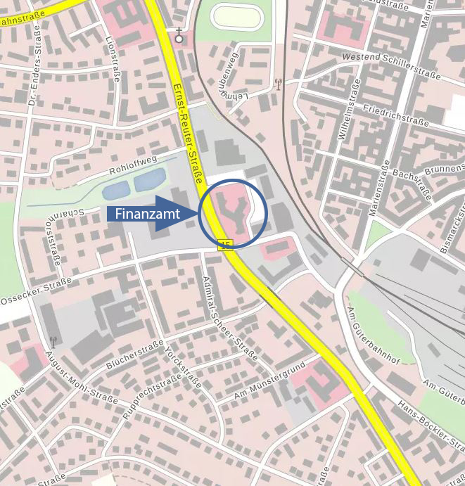  Stadtplan mit Markierung des Finanzamts Hof, Ernst-Reuter-Straße 60