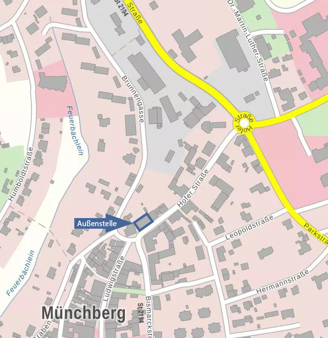  Stadtplan mit Markierung der Außenstelle Münchberg, Hofer Straße 1