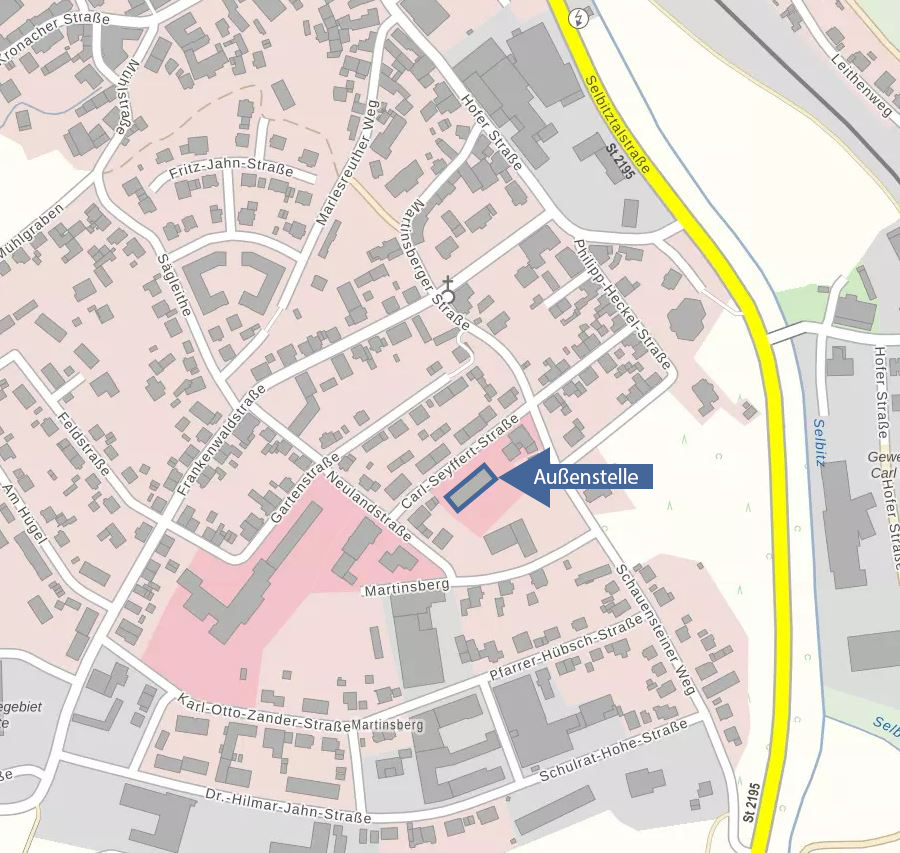 Stadtplan mit Markierung der Außenstelle Naila, Carl-Seyffert-Straße 3